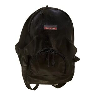 Sessions Y2K Black Faux Leather Backpack School Grunge Goth Emo Daypack skater